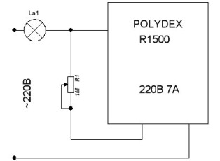 Integruoto galios reguliatoriaus POLYDEX R1500 prijungimo schema