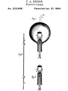 Thomas A. Edison patent på en elektrisk lampa