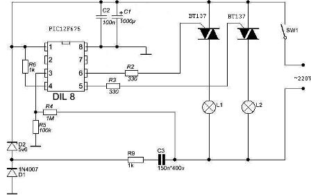 Circuitul de control al candelabrului de pe microcontroler