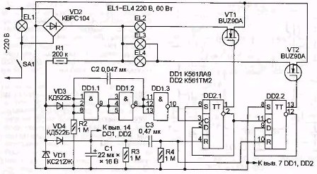Bidang kesan litar kawalan chandelier transistor