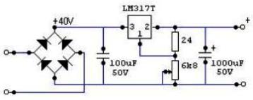 Circuito de alimentación en el chip LM317