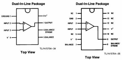 Pinbelegung (Pinbelegung) des LM311-Komparators, in verschiedenen Fällen