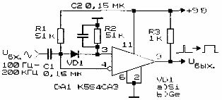 Шема за претварање „аналогног“ сигнала у „дигитални“ сигнал помоћу компаратора