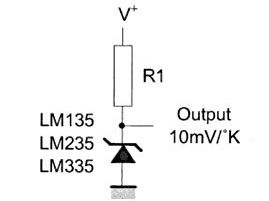 Schema tipică de cablare a senzorului LM335