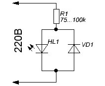 Схема на свързване успоредна на светодиода на защитния диод