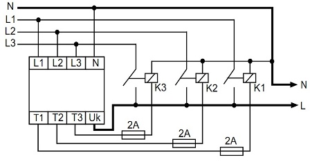 Schema de conectare a comutatorului de fază PF-451