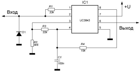 PWM galvenā oscilatora shēma UC3843 mikroshēmā