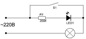 Диаграма за свързване с LED с превключвател с подсветка