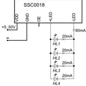 Σύνδεση για την τροφοδοσία των συνδεδεμένων παράλληλων LED