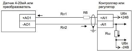 Повезивање аналогног сензора са контролером са унутрашњим напајањем