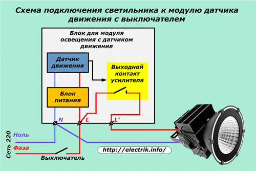 Schema de conectare pentru un corp de iluminat cu întrerupător
