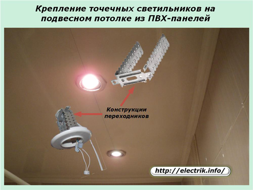 Menetapkan lampu sorot dalam siling yang digantung yang diperbuat daripada panel PVC