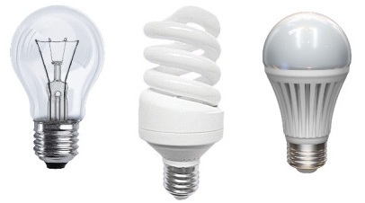 Лампа с нажежаема жичка, CFL и LED лампа