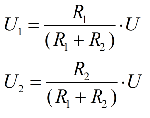 Formule pentru găsirea valorilor de tensiune pe fiecare dintre rezistențele divizorului