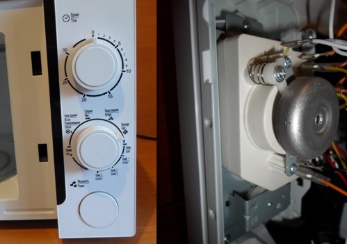 Inspección y reparación de la unidad de control electromecánico del horno microondas.