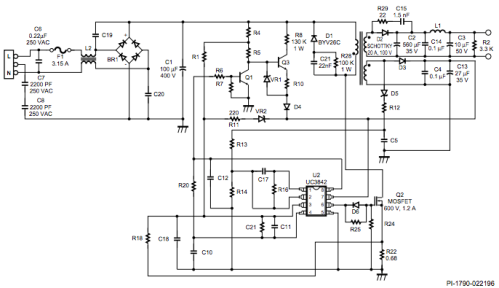 El circuito de alimentación del controlador PWM UC3842