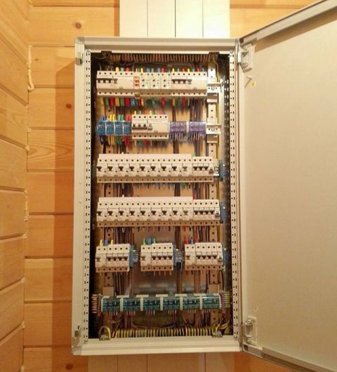 Panel elektrik di rumah kayu