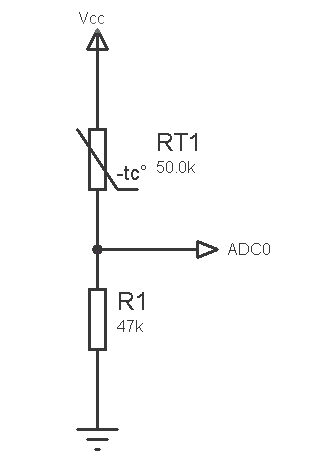 Cea mai simplă diagrama de conexiune pentru un termistor