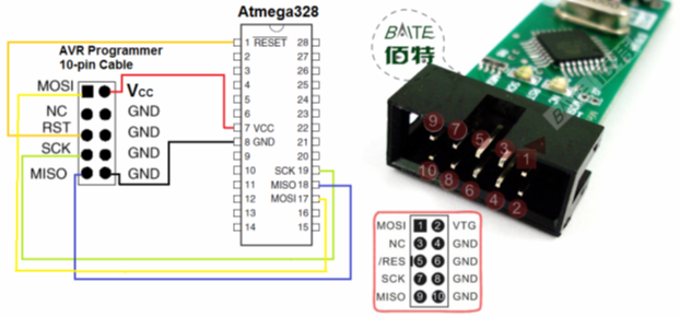 USBASP към atmega 328 схема на свързване