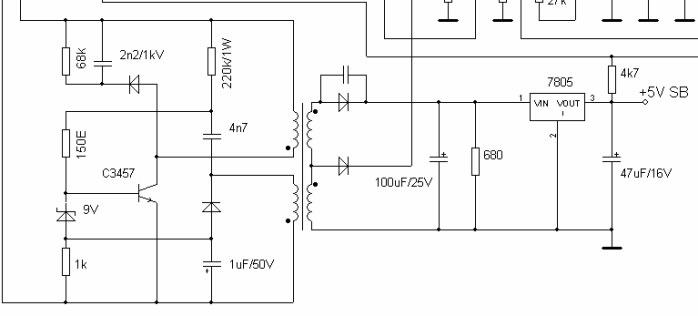 Parte del diagrama del circuito de la fuente de alimentación.