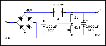 Strömförsörjning med justerbar linjär stabilisator LM317