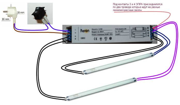 Schemat för införande av en lysrör med elektroniska förkopplingsdon