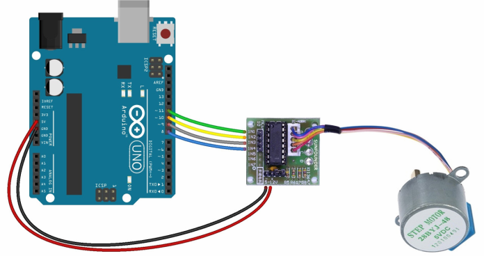Σύνδεση με τον οδηγό του Arduino και το βηματικό μοτέρ