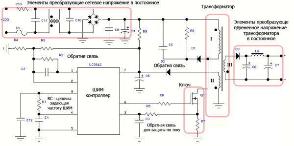 Einfache Stromversorgungsschaltung am UC3842