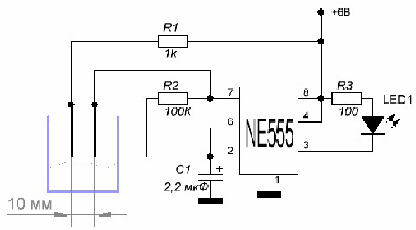 Sensor kelembapan tanah pada cip NE555