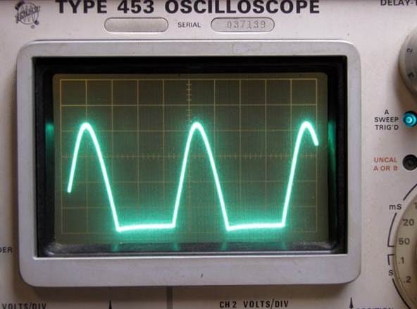 Tensiunea de ondulare după rectificare pe un osciloscop