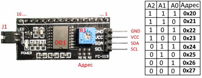 Převodník I2C na LCD