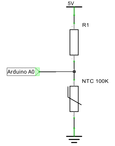 Schema de conectare a termistorului la microcontroler