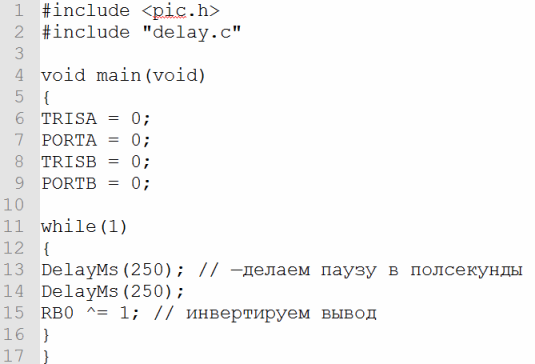 Příklad programu mikrokontroléru PIC v jazyce C