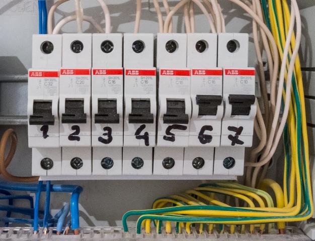 Circuit breakers in the electrical panel