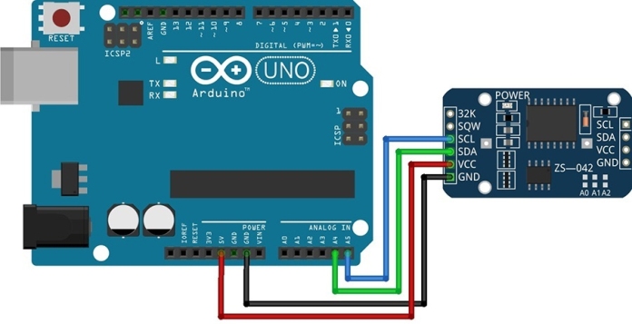 Schéma připojení RTC k Arduino