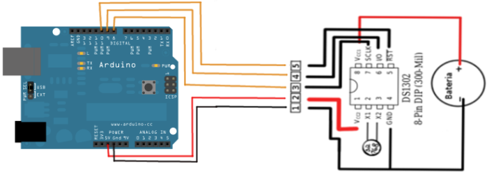 Schéma připojení DS1302 k Arduino