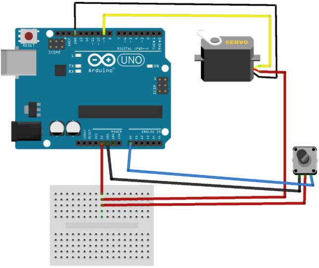 Schema zum Verbinden eines Servos mit Arduino