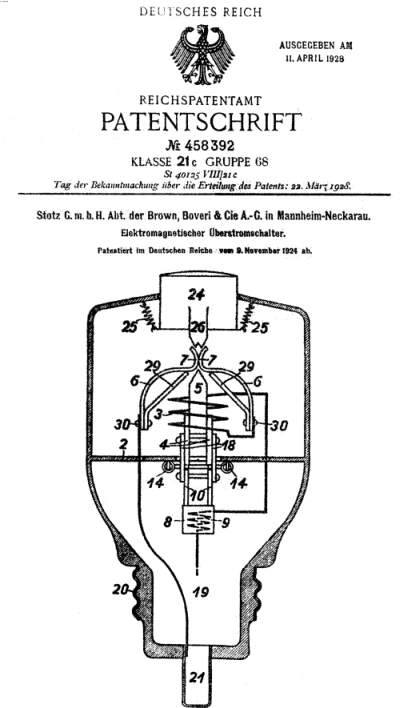 Hugo Stotz Patent für Leistungsschalter
