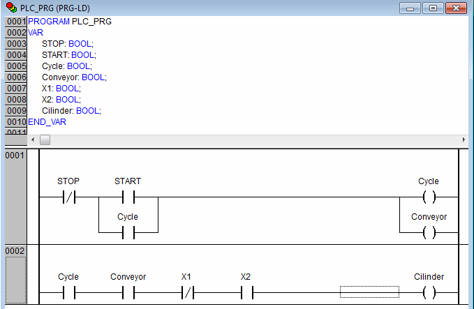 Програма за стълби за PLC в автоматична система за отхвърляне на бутилки CodeSys
